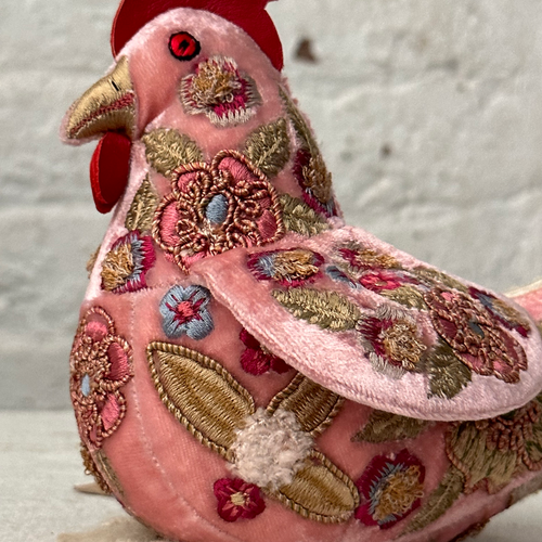 Fleur Embroidered Silk Velvet Small Chicken in Old Rose