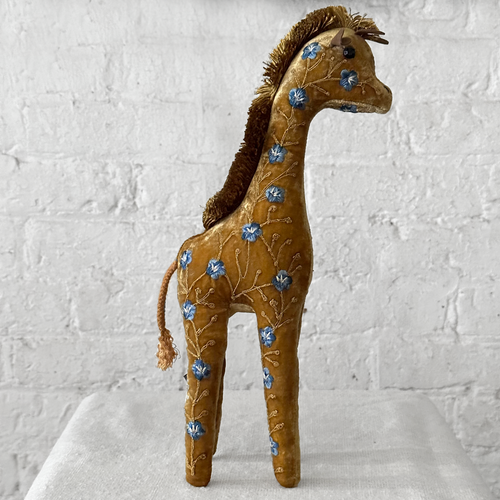 Misha Silk Velvet Embroidered Giraffe in Antique Gold
