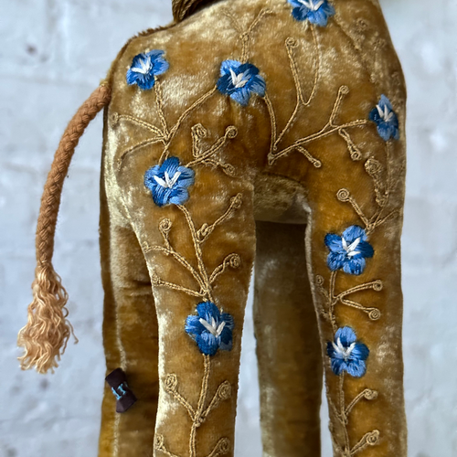 Misha Silk Velvet Embroidered Giraffe in Antique Gold