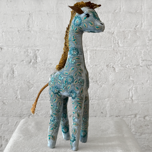 Moira Silk Velvet Embroidered Giraffe in Heavenly Blue