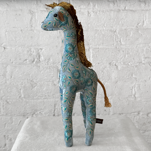 Moira Silk Velvet Embroidered Giraffe in Heavenly Blue
