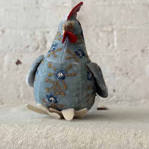 Misha Embroidered Silk Velvet Small Chicken in Heavenly Blue