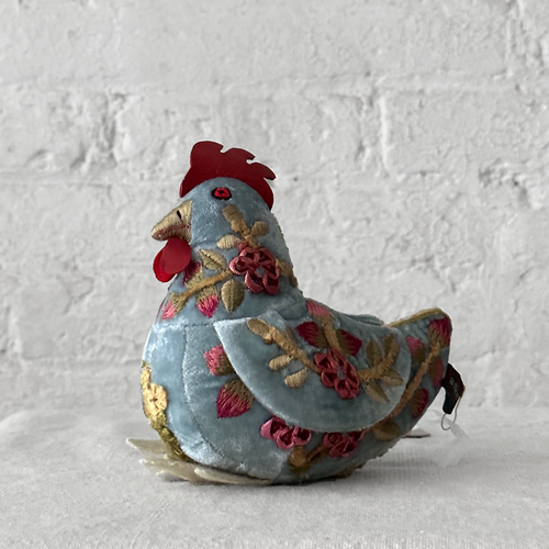Hope Embroidered Silk Velvet Small Chicken in Heavenly Blue