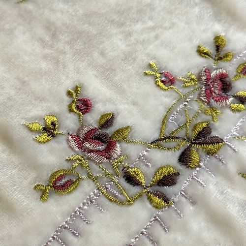 Rose Stripe Embroidered Silk Velvet Cushion in Original