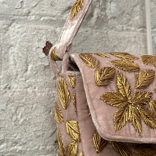 Enny Embroidered Silk Velvet Shoulder Bag in Orchid