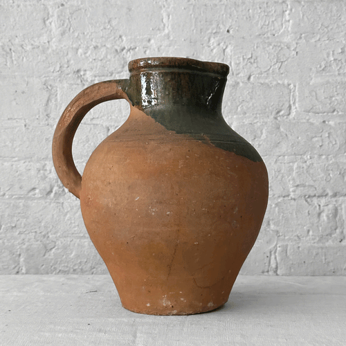 19th Century French Ceramic Pitcher Green with Accents (No. 13)