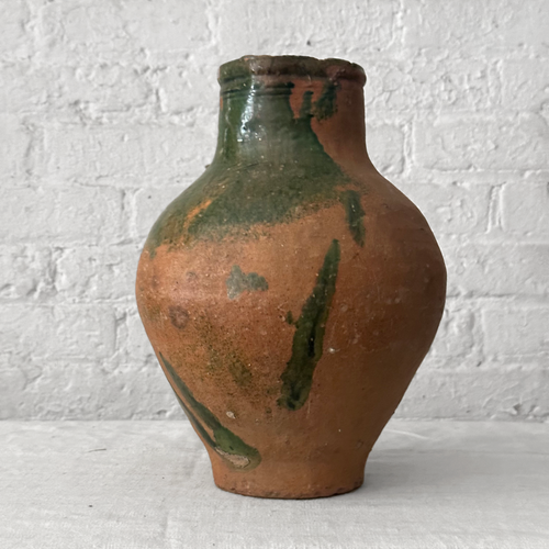 19th Century French Ceramic Pitcher Green with Accents