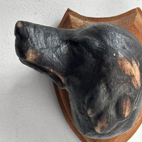 Antique Black Forest Carved Dog Head Pair (D2402)