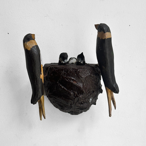 Antique Black Forest Carved Birds Nest Family (N2401)