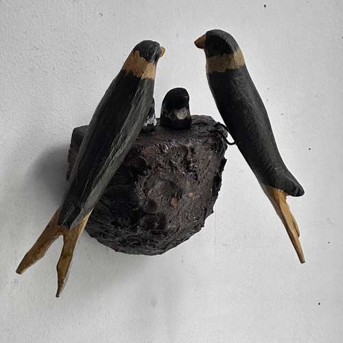 Antique Black Forest Carved Birds Nest Family (N2402)