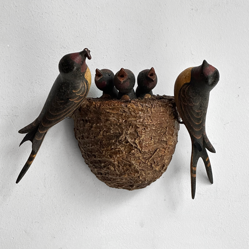 Antique Black Forest Carved Birds Nest Family (N2404)