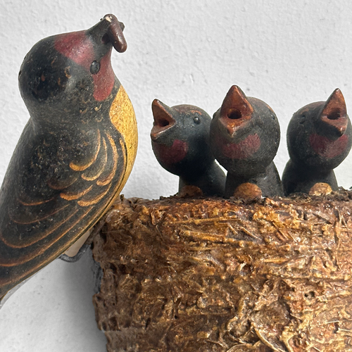 Antique Black Forest Carved Birds Nest Family (N2403)