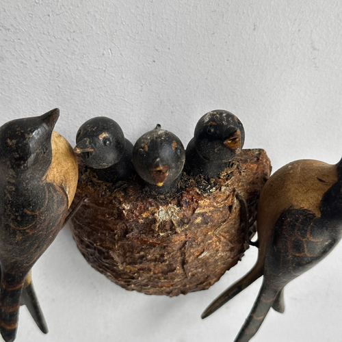 Antique Black Forest Carved Birds Nest Family (N2406)