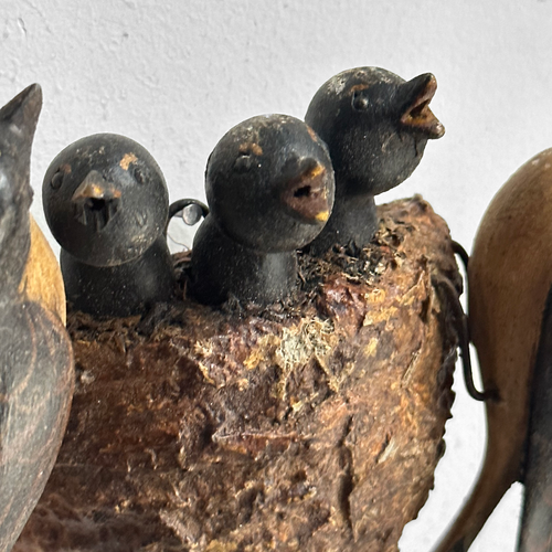 Antique Black Forest Carved Birds Nest Family (N2406)