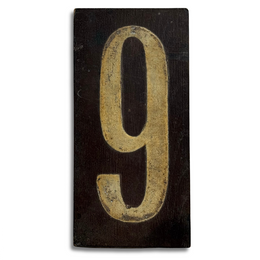 19th-century Hand-Painted Number "9" Wood Tile