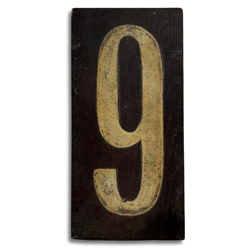 19th-century Hand-Painted Number "9" Wood Tile