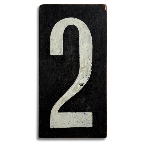 19th-century Hand-Painted Number "2" Wood Tile