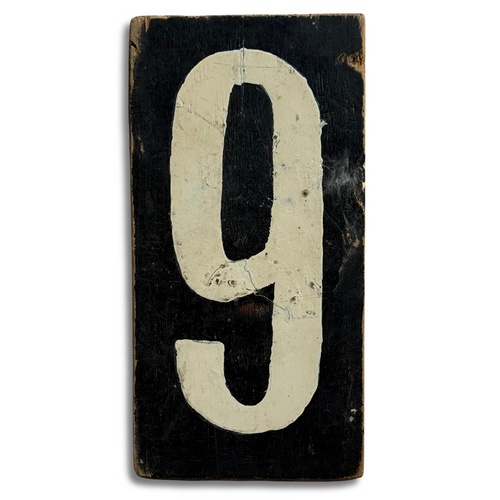 19th-century Hand-Painted Number "9" Wood Tile