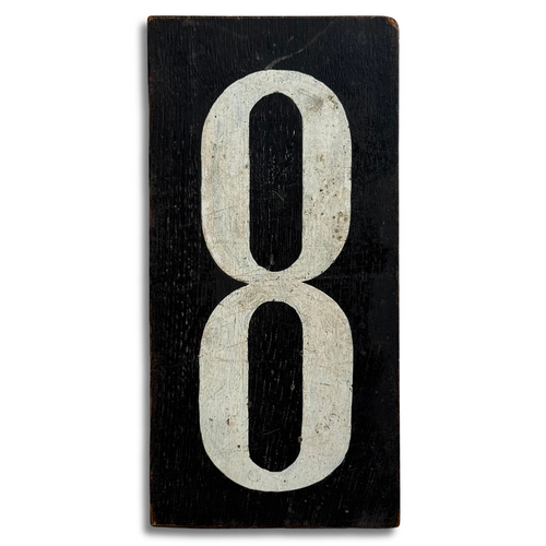 19th-century Hand-Painted Number "8" Wood Tile