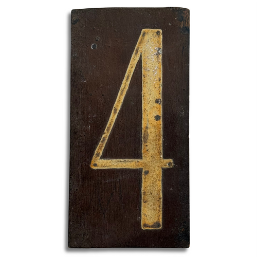19th-century Hand-Painted Number "4" Wood Tile