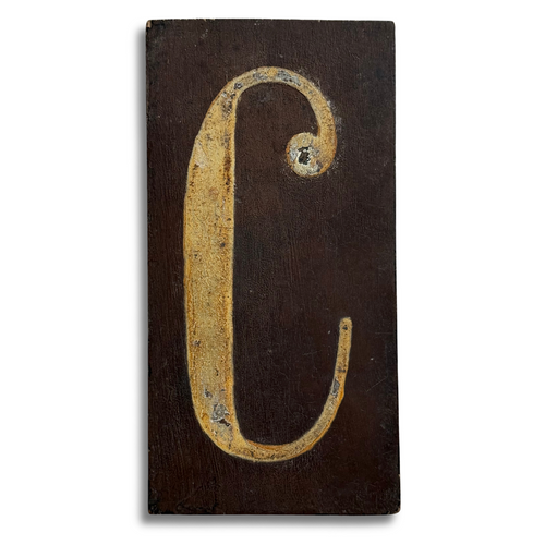 19th-century Hand-Painted Letter "C" Wood Tile