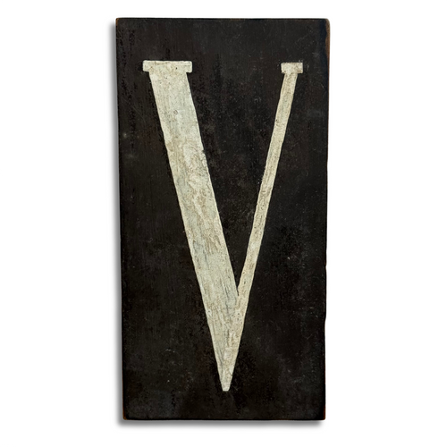 19th-century Hand-Painted Letter "V" Wood Tile