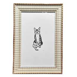 "Tabby Cat" in an 19th Century Antique White Frame