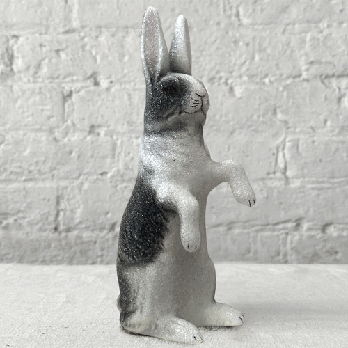 Papier-Mâché Black & White Upright Beaded Bunny