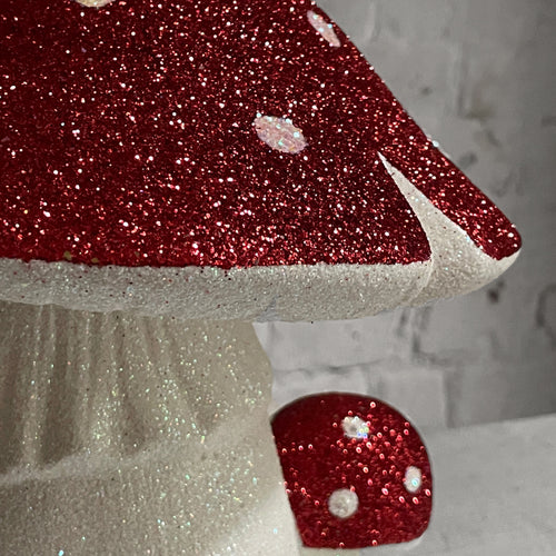 Large Glitter Mushroom in Red with White Dots
