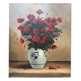 Mid 20th Century Dutch Red Floral Still Life Painting