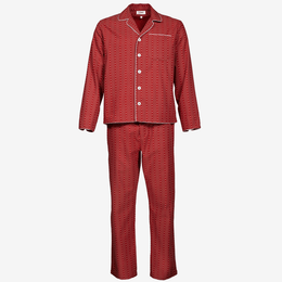 P. Le Moult Light Herringbone Dot Striped Pajama Set in Red & White with White Piping