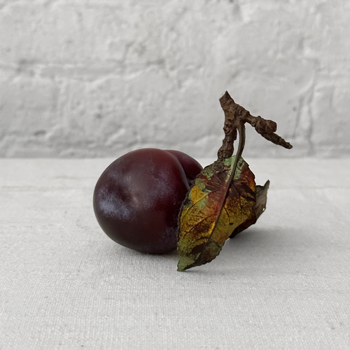 Porcelain Black Plum with Twig & Two Leaves (PP942)