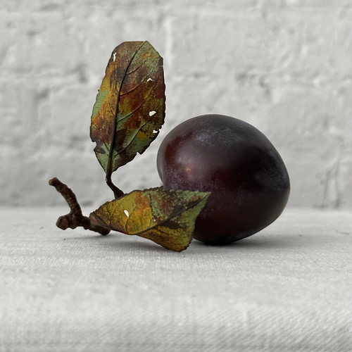Porcelain Black Plum with Twig & Two Leaves (PP942)