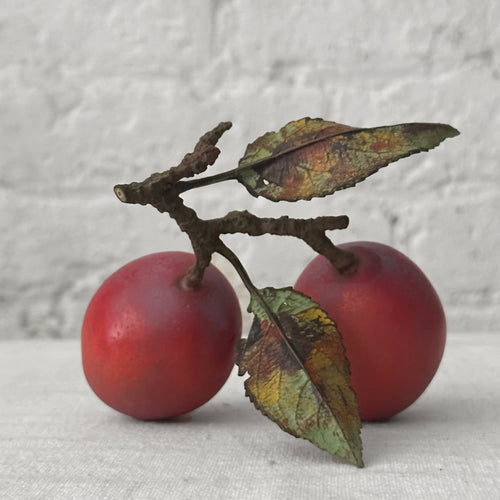 Double Porcelain Santa Rosa Plum with Twig and Two Leaves (PP07)
