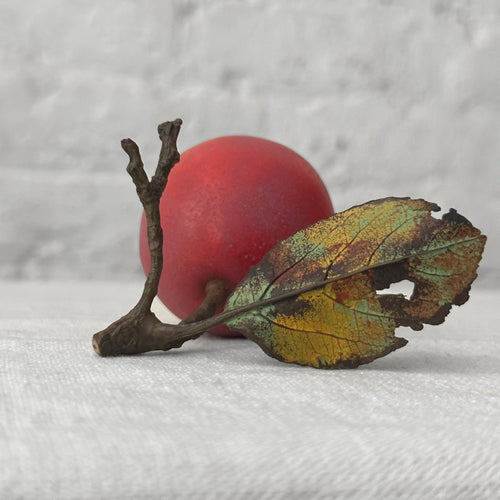 Porcelain Santa Rosa Plum with Twig and Leaf