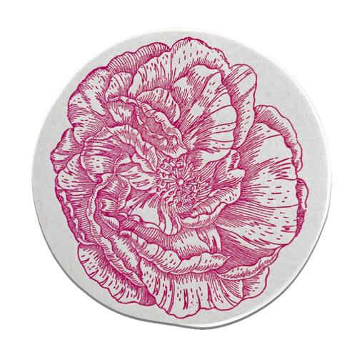 Set of 8 Letterpress Dark Pink Rose Coasters