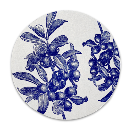 Set of 8 Letterpress Blueberry Coasters