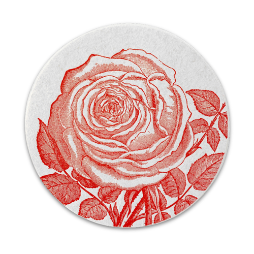 Set of 8 Letterpress Red Rose Coasters