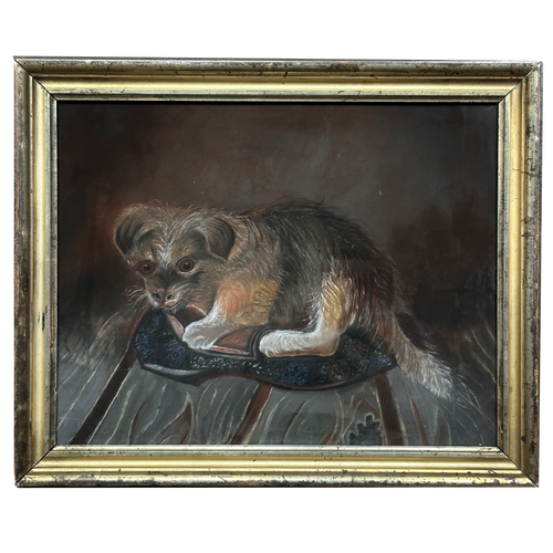 19th-Century French Framed Pet Portrait Pastel Drawing