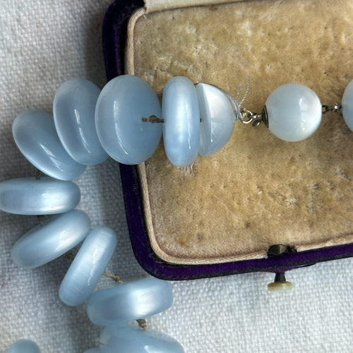 Vintage Mid Century Pale Blue "Moon Glow" Beaded Necklace