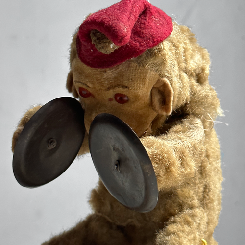 Vintage Wind Up Monkey with Red Hat and Cymbals Toy