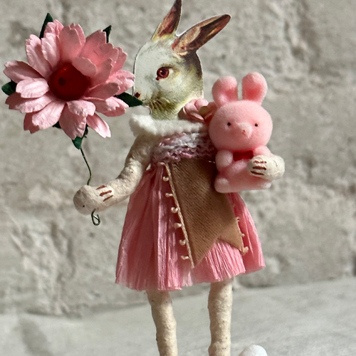 Rabbit Girl with Flower and Pink Bunny