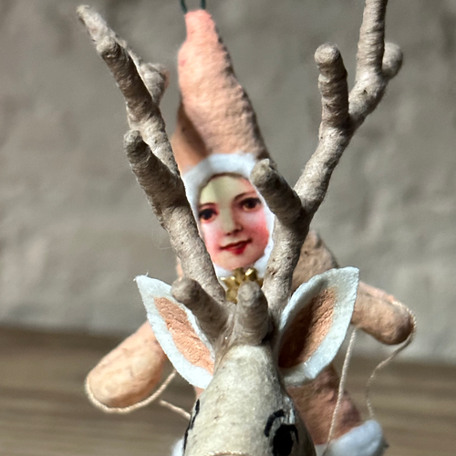 Reindeer Rider Ornament in Peach