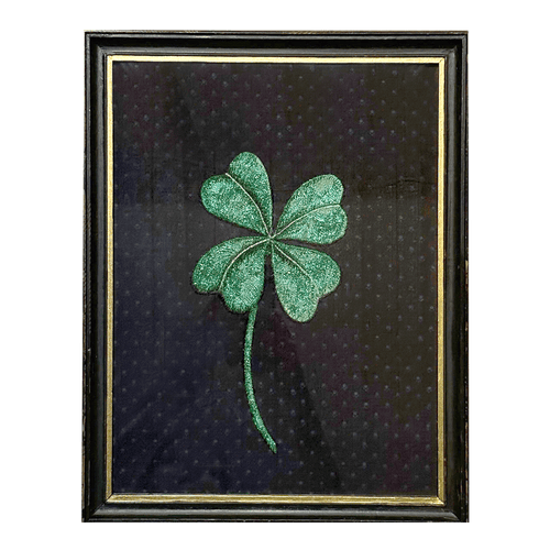 Hand Embroidered Four Leaf Clover by Zara Merrick in a 19th Century Antique Frame