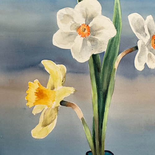 Mid-20th Century Charles De Carlo Daffodil Watercolor Painting