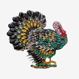 Large Right-Facing Crystal Rhinestone Multicolor Turkey
