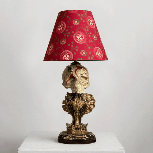 19th-century Austrian Reliquary Lamp with Custom Décor Barbares Lamp Shade