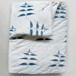 Les Indiennes Cotton Branches King Quilt in Blue
