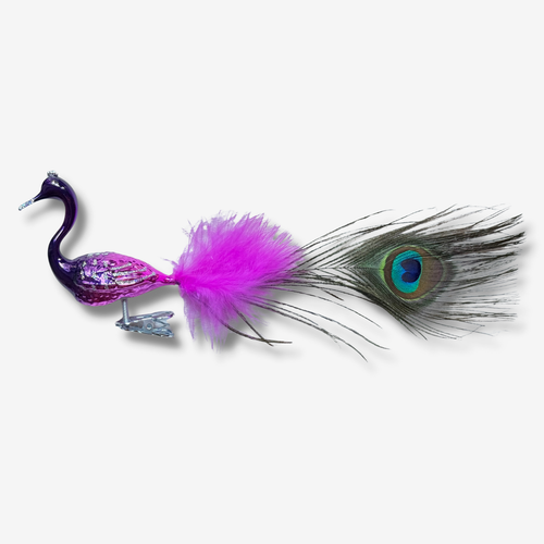 Pink Feather Tailed Clip-on Peacock Ornament