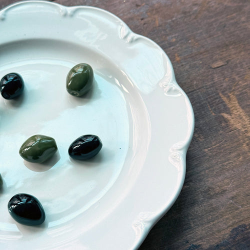 Trompe L'oeil Olives Plate with Scalloped Rim